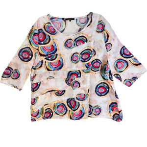 RADZOLI Multicolor Abstract Print Asymetrical 3/4 Sleeve Blouse 2X